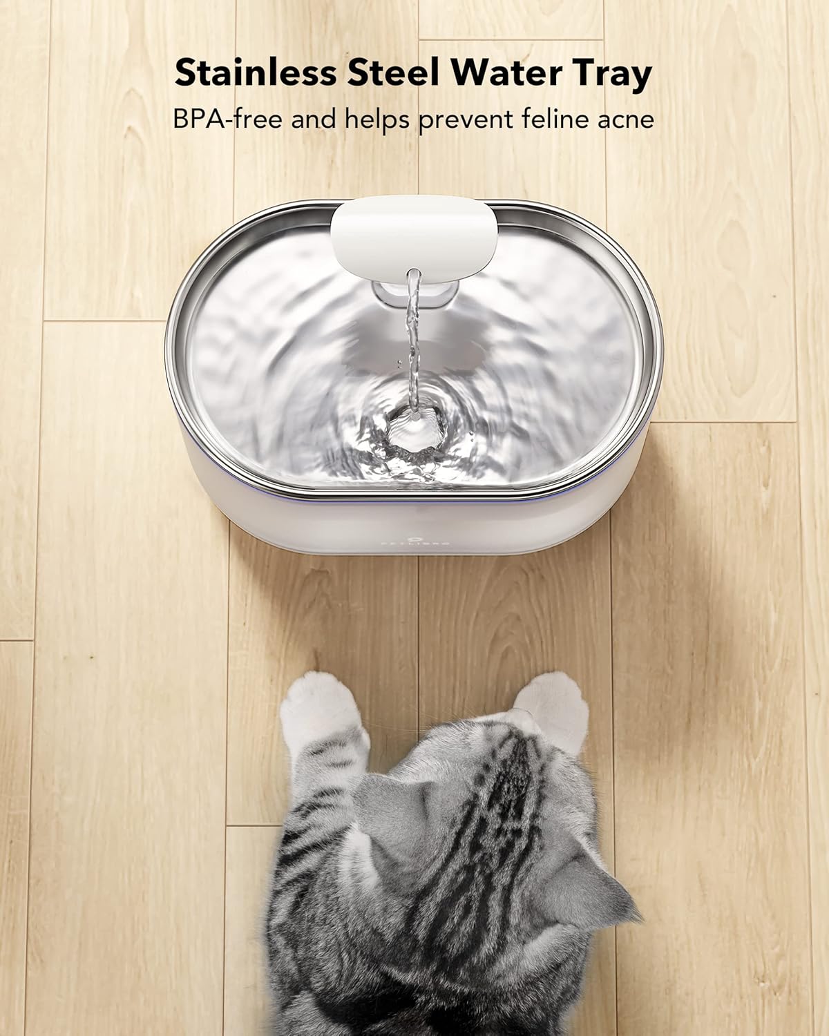 PETLIBRO Ultra Quiet Pet Water Fountain 2.1L, Stainless Steel Top Cat Fountain with Two Flow Modes, BPA-Free Capsule Water Fountain, Visible Water Level with 4 Large Filters