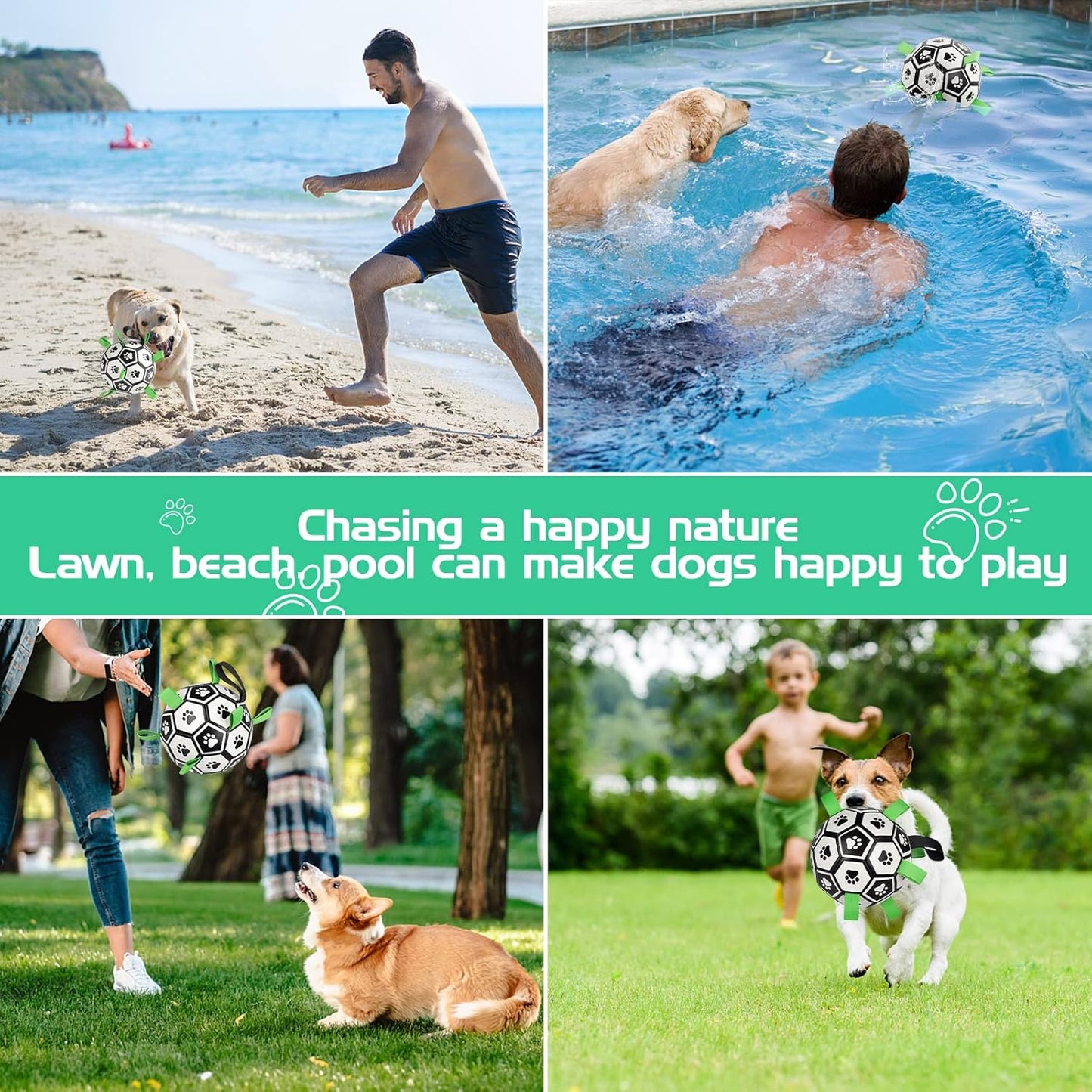 CHUKCHI Dog Toys Soccer Ball with Straps, Interactive Dog Toys for Tug of War,Puppy Birthday Gifts,Dog Water Toy,Dog Tug Toy,Durable Dog Balls for Small Medium & Large Dog(8 inch)