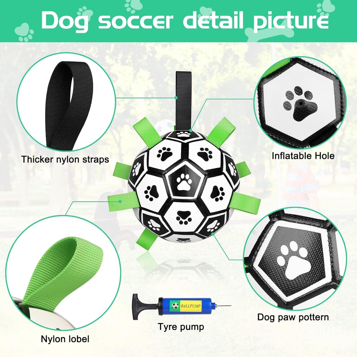 CHUKCHI Dog Toys Soccer Ball with Straps, Interactive Dog Toys for Tug of War,Puppy Birthday Gifts,Dog Water Toy,Dog Tug Toy,Durable Dog Balls for Small Medium & Large Dog(8 inch)