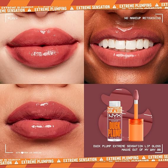 NYX Professional Makeup Lip Plumping Gloss, Intense Colour and High Pigmentation, With Extreme High Shine Finish, Infused with Spicy Ginger, Vegan Formula, Duck Plump, Mauve Out My Way