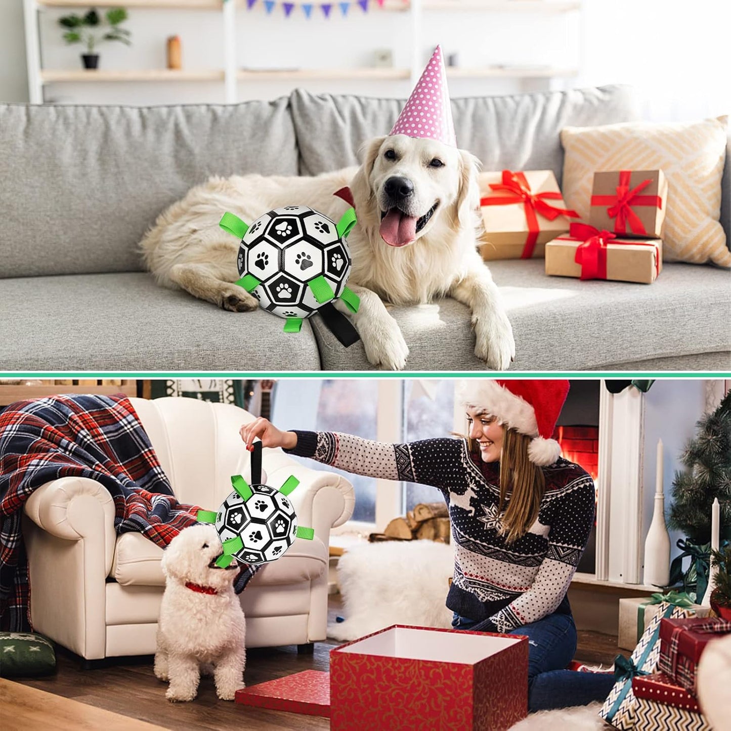CHUKCHI Dog Toys Soccer Ball with Straps, Interactive Dog Toys for Tug of War,Puppy Birthday Gifts,Dog Water Toy,Dog Tug Toy,Durable Dog Balls for Small Medium & Large Dog(8 inch)