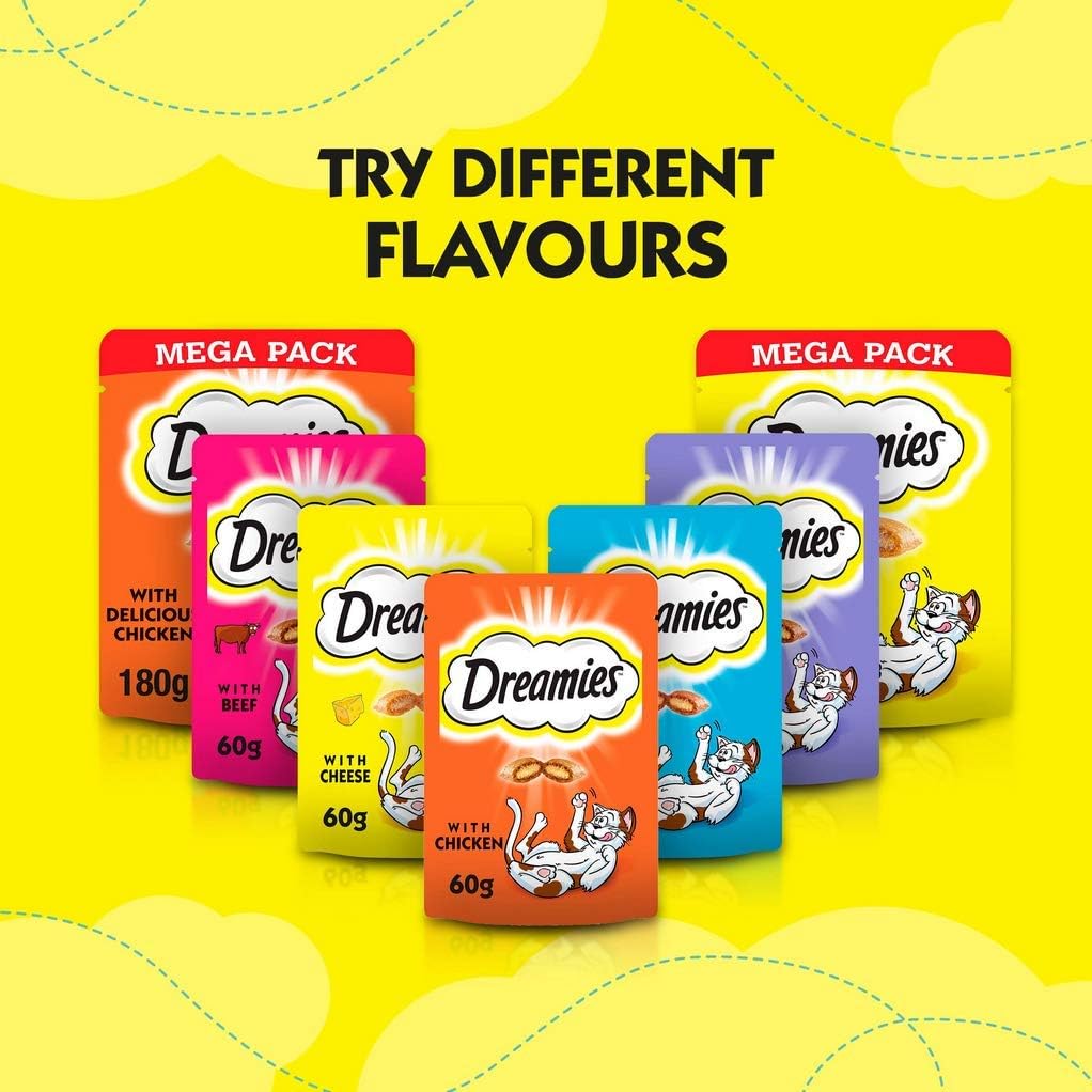 Dreamies Cat Treats Variety Pack, snacks with chicken, salmon flavour and cheese, Pack of 12 (12 x 60 g)