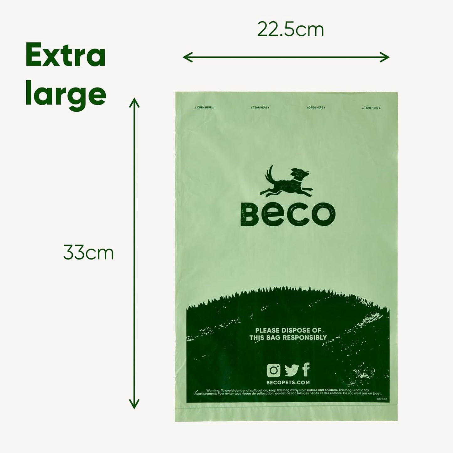 Beco Strong & Large Poop Bags - 60 Bags (4 Rolls of 15) - Mint Scented - Dispenser Compatible Dog Poo Bags