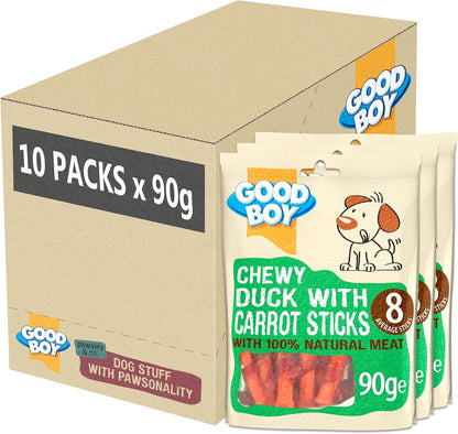 Good Boy - Chewy Duck With Carrot Sticks - Dog Treats - Made With 100% Natural Duck Breast Meat - 90 Grams ℮ - Rawhide Free Dog Treats - Case of 10