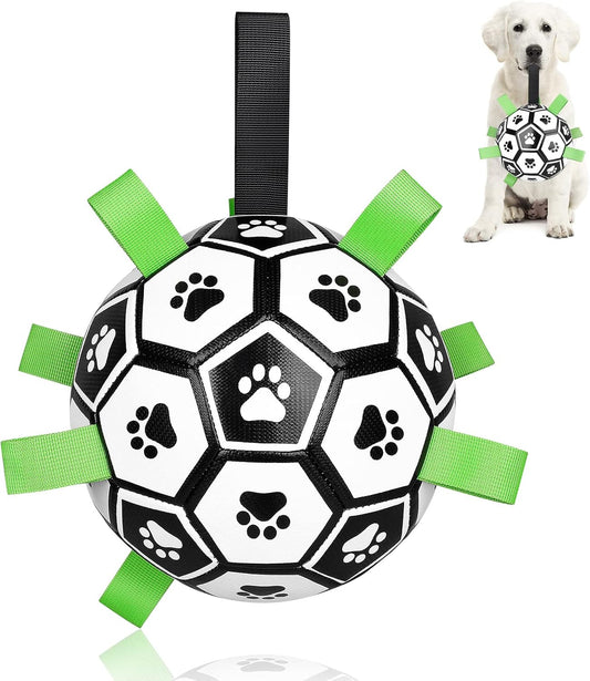 CHUKCHI Dog Toys Soccer Ball with Straps, Interactive Dog Toys for Tug of War,Puppy Birthday Gifts,Dog Water Toy,Dog Tug Toy,Durable Dog Balls for Small Medium & Large Dog（8 inch）