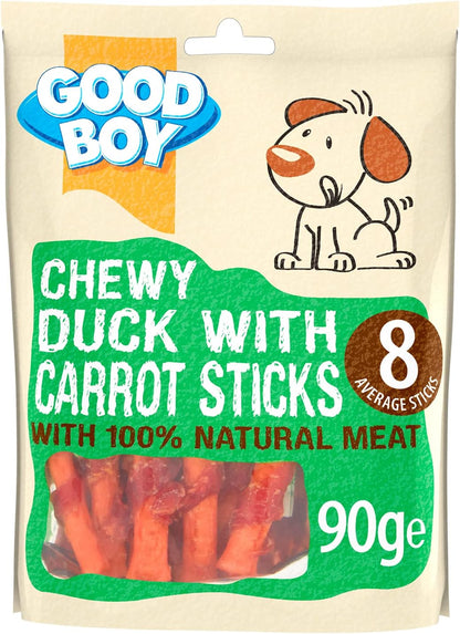 Good Boy - Chewy Duck With Carrot Sticks - Dog Treats - Made With 100% Natural Duck Breast Meat - 90 Grams ℮ - Rawhide Free Dog Treats - Case of 10