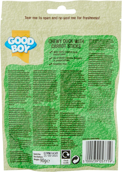 Good Boy - Chewy Duck With Carrot Sticks - Dog Treats - Made With 100% Natural Duck Breast Meat - 90 Grams ℮ - Rawhide Free Dog Treats - Case of 10