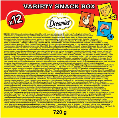 Dreamies Cat Treats Variety Pack, snacks with chicken, salmon flavour and cheese, Pack of 12 (12 x 60 g)