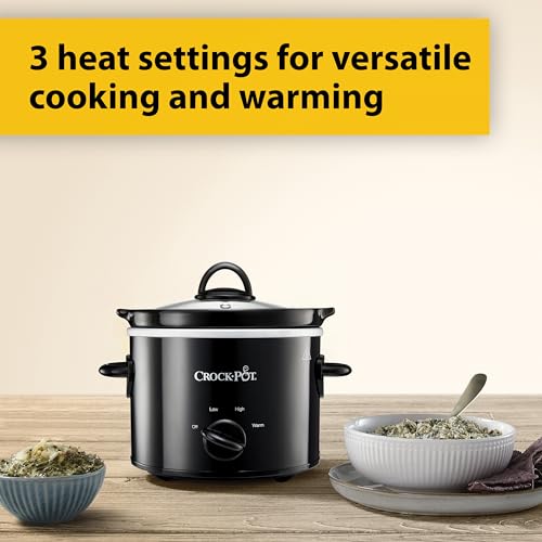 Crock-Pot Slow Cooker | Removable Easy-Clean Ceramic Bowl | 1.8 L Small Slow Cooker (Serves 1-2 People) | Energy Efficient | Black [CSC080]