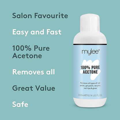 Mylee 100% Pure Acetone Gel Nail Polish Remover for UV/LED, Gel Soak Off, Removes All Types of Nail Polish, Gel Polish, Acrylic, Gels, Nail Tip & Glue