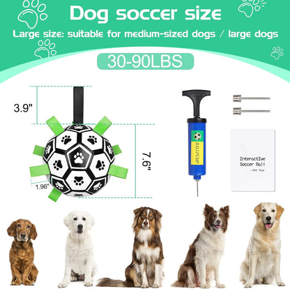 CHUKCHI Dog Toys Soccer Ball with Straps, Interactive Dog Toys for Tug of War,Puppy Birthday Gifts,Dog Water Toy,Dog Tug Toy,Durable Dog Balls for Small Medium & Large Dog（8 inch）