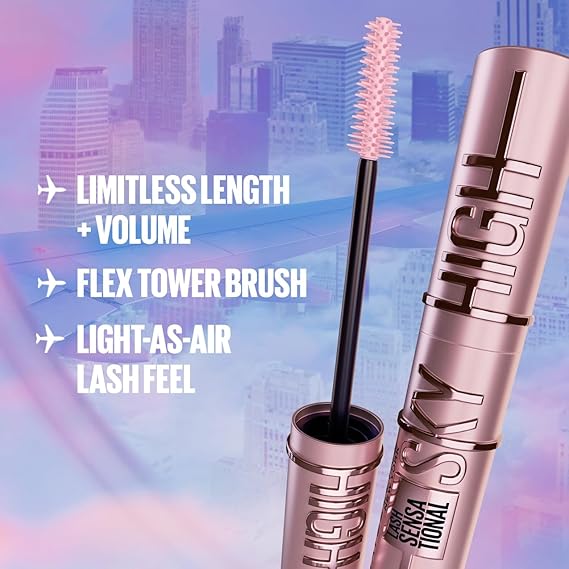 Maybelline New York Lash Sensational Sky High Mascara, Volumising & Lengthening Mascara, Washable Flake-Free Formula Infused with Bamboo Extract & Fibres, 7 ml, Shade: 01, Black