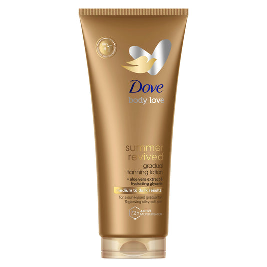 Dove Summer Revived Medium to Dark Gradual Tanning Lotion for a gradual tan and natural, radiant glow non‑greasy self-tan for all skin types 200 ml