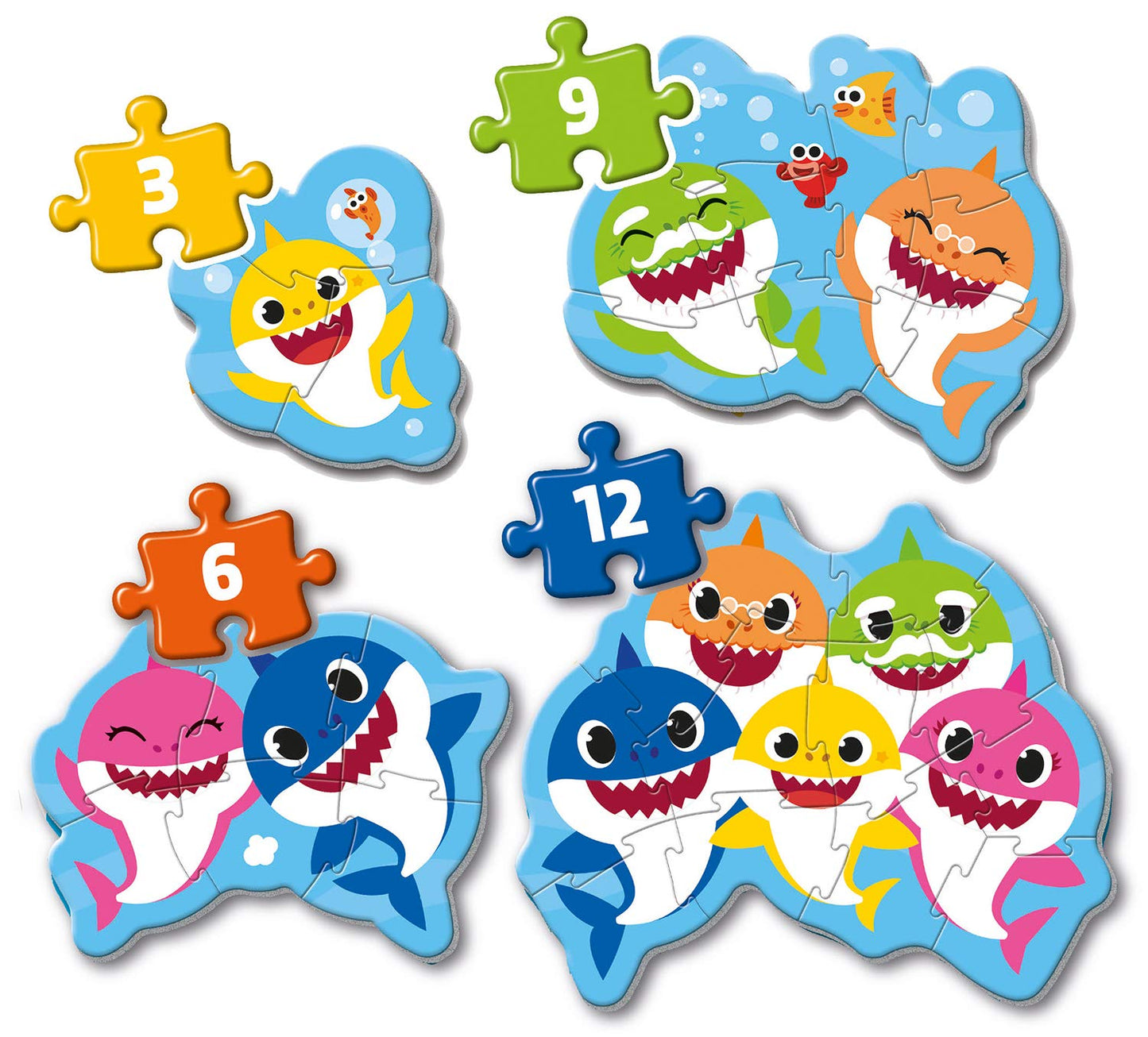 Clementoni 20828, Baby Shark My First Puzzle for Children, 3+6+9+12 Pieces, Ages 2 Years Plus, Multi-coloured, 21 x 7.2 x 26.5 centimetres