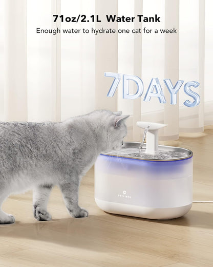 PETLIBRO Ultra Quiet Pet Water Fountain 2.1L, Stainless Steel Top Cat Fountain with Two Flow Modes, BPA-Free Capsule Water Fountain, Visible Water Level with 4 Large Filters
